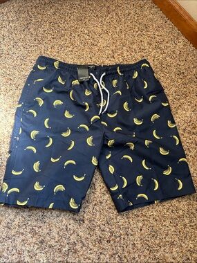 Forever 21 Navy Swim Trunks with Yellow Banana Print
